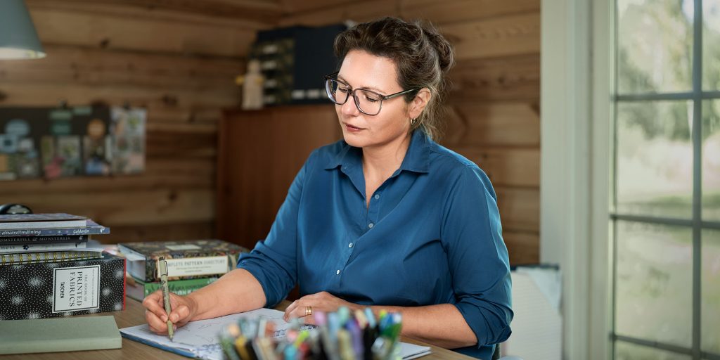 Surface pattern designer Karin Östergren in the studio